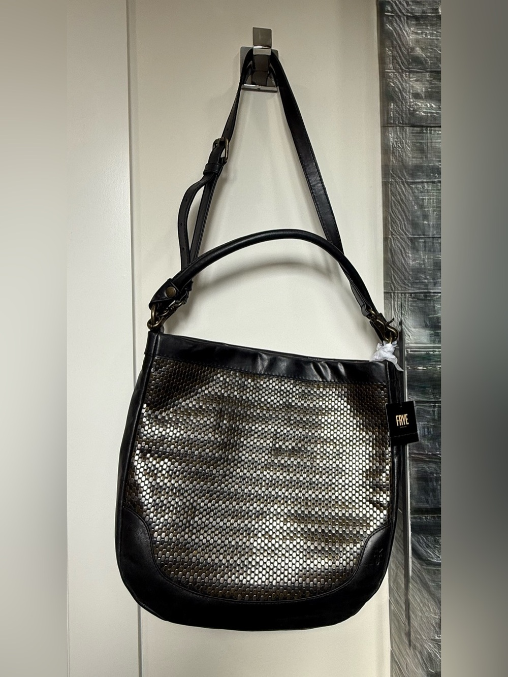 NEW Frye Brown Woven Large Leather Shoulder Bag NWT